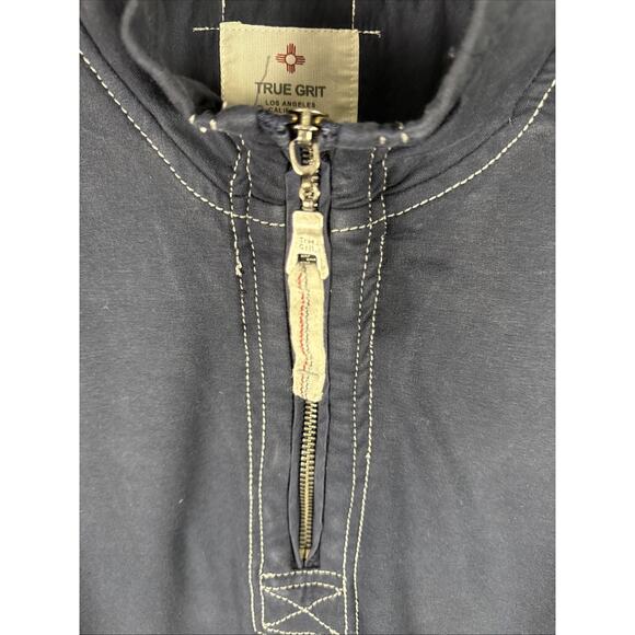 True Grit Sweater Men's Size Large Pullover Quarter Zip Long Sleeve Navy Blue - Picture 4 of 11